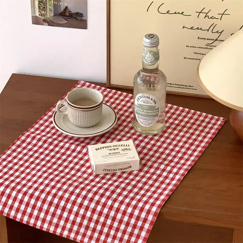 Red Checkered Tablecloth Vintage Country Cotton Placemats Napkins Reusable Kitchen Decor for Photo Backdrop Christmas Table Set