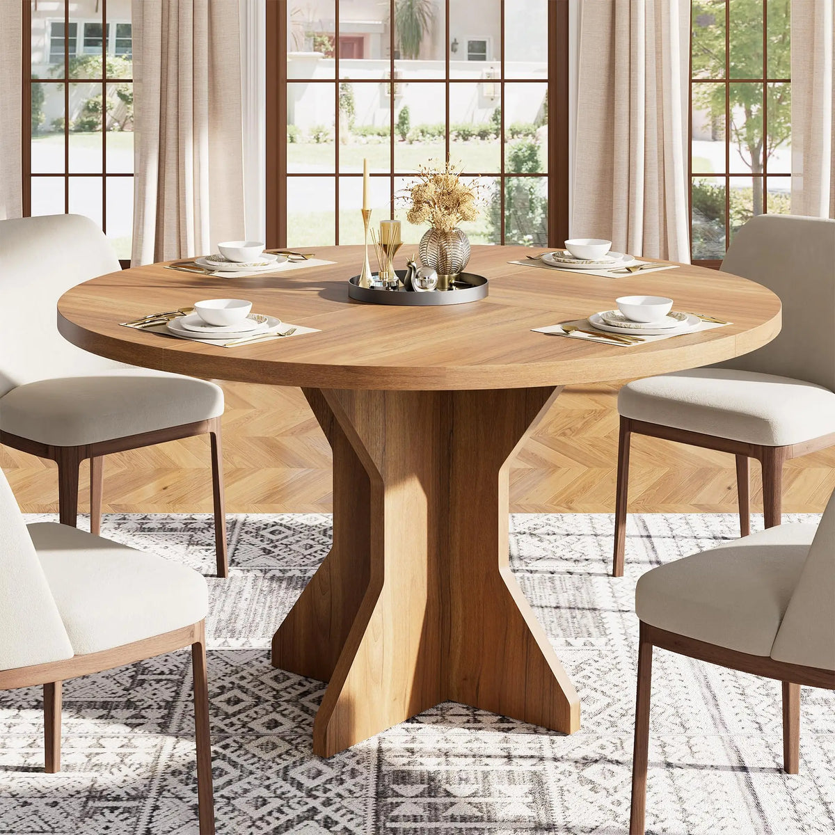 47-Inch Round Pedestal Dining Table, Modern