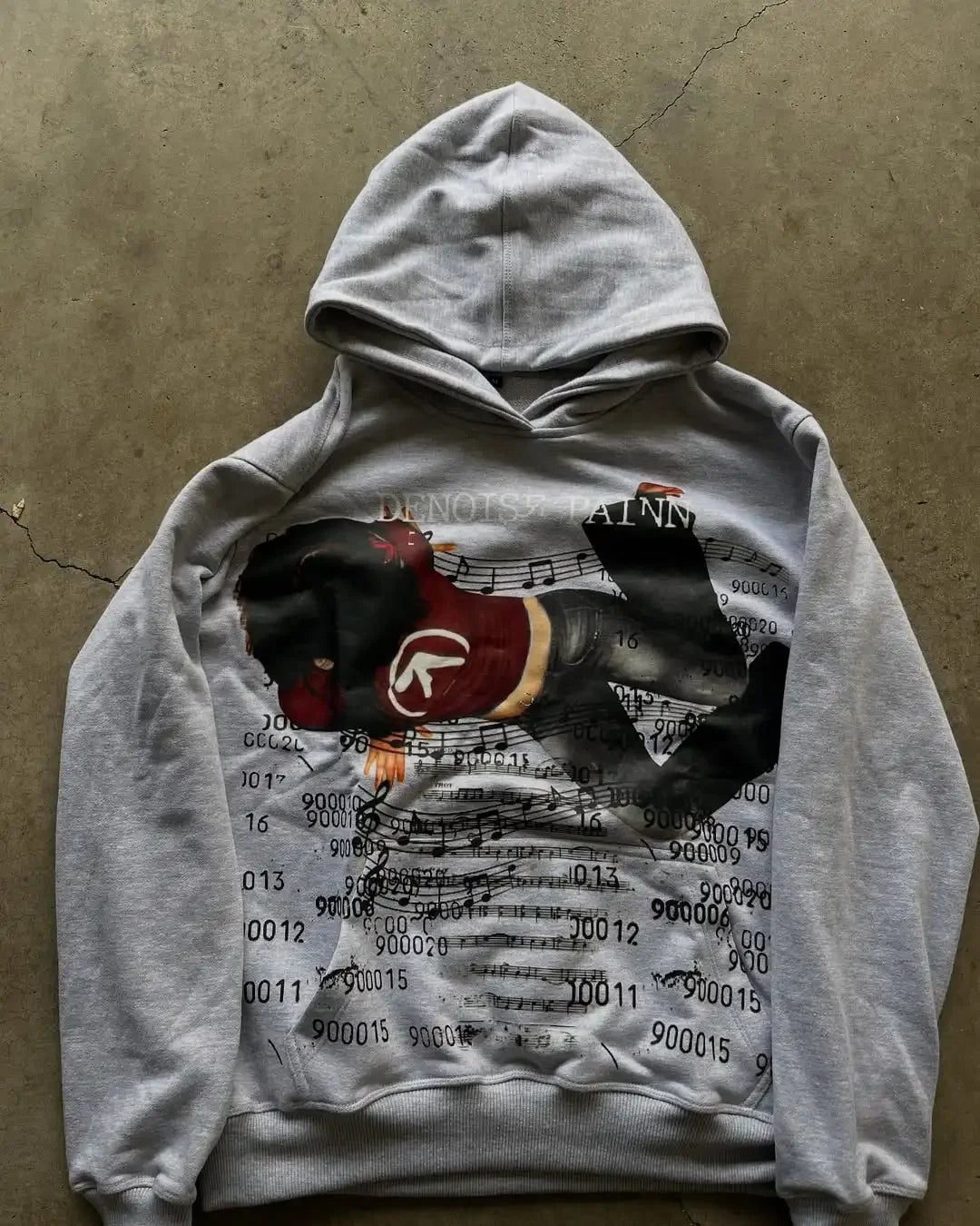 Mens Black Hooded Sweatshirt Green Head Character Graphic Red Text Print American Style Unique Creative Loose Fit Trendy Casual