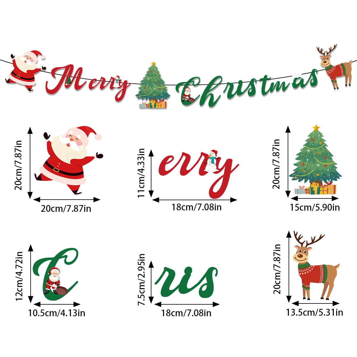 1Pcs Merry Christmas Hanging Garland Banner Paper Santa Snowman Christmas Stocking Christmas New Year Home Party Decoration