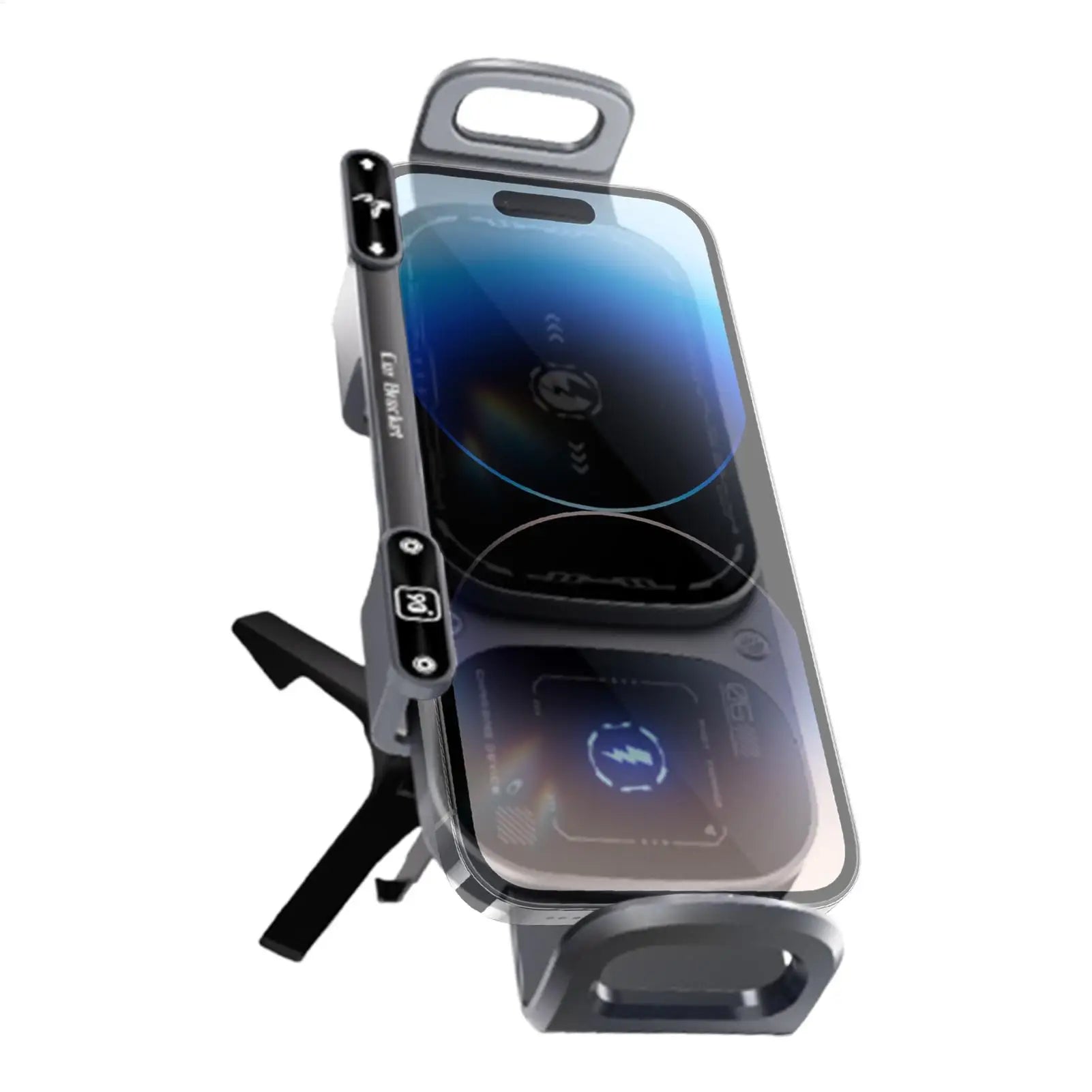 2 in 1 Car Air Vent Wireless Charger Phone Holder 15W Fast Charge Double Coil Mount for iPhone Foldable Phone Tablet Navigation