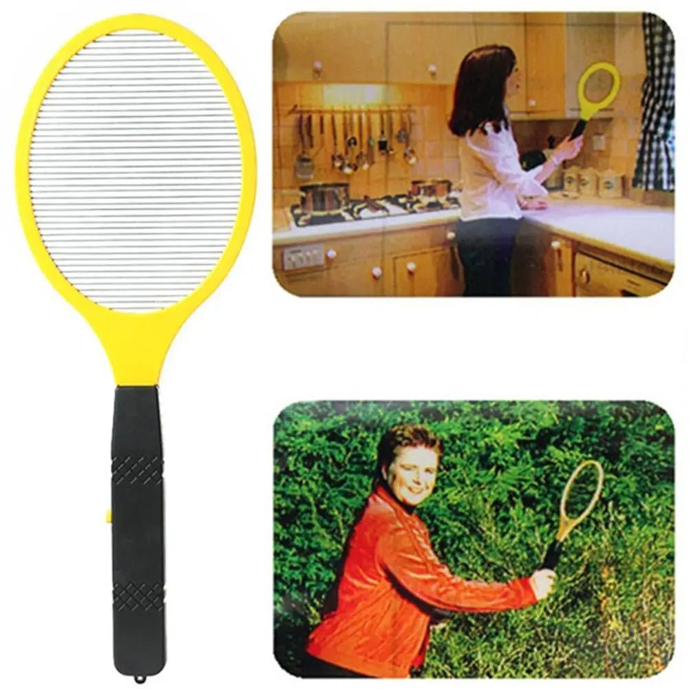 1pc Yellow Electric Mosquito Swatter Steel Mesh Stripes 1500-2000V High Voltage Powerful Shoc Kitchen Home Camping