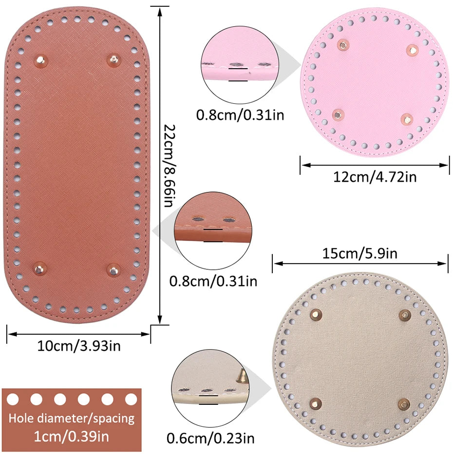 QJH 1 Pcs PU Leather Oval/Round Long Knitting Crochet Bags Bottom for Thick Yarn DIY Weaving Supplies Home Decor Purse Making