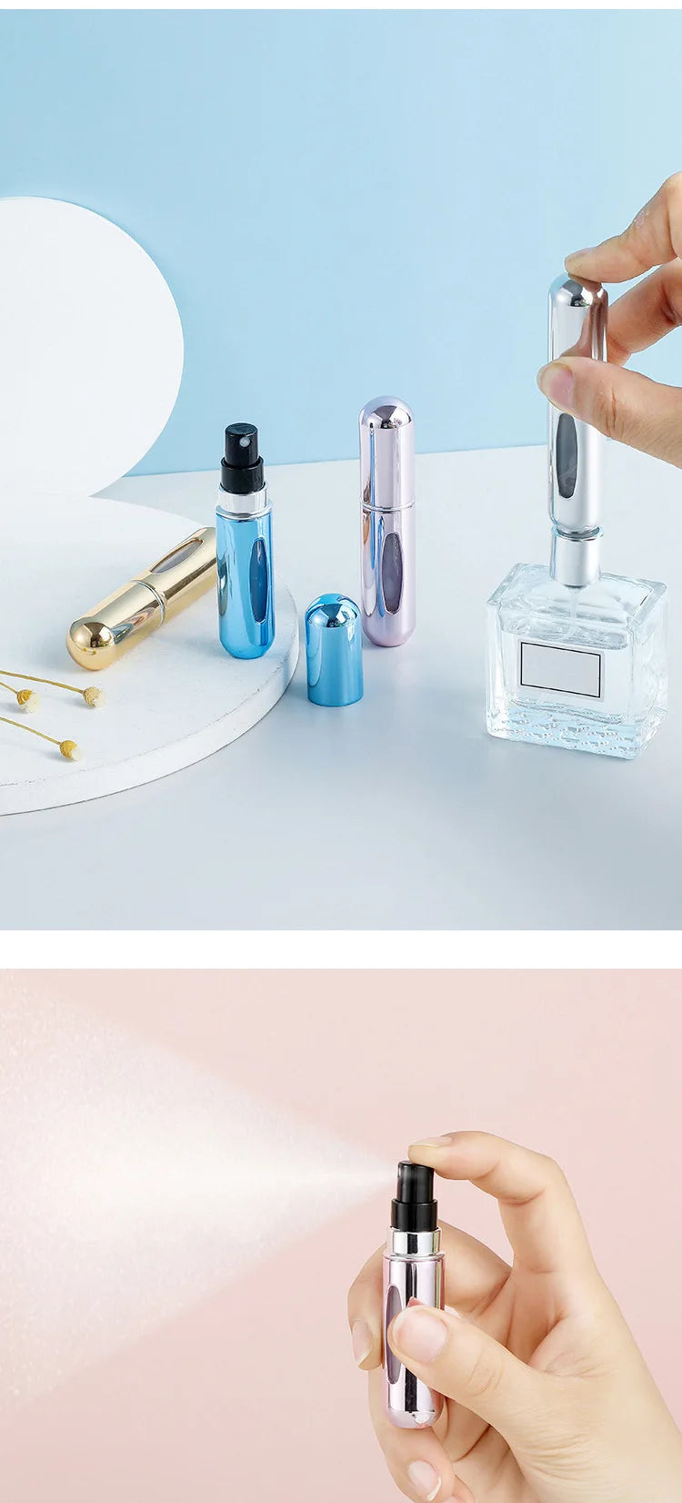 5ML Portable Travel Perfume Spray Bottle with Skin Care Tools Convenient and Easy to Carry Great for On-the-go Use and Touch-ups