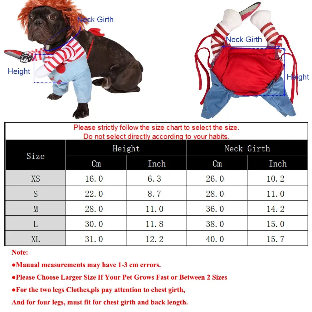 Halloween Funny Dog Costume Chucky Horror Cosplay Sweatshirt Set Comical Pet Party Outfits Jumpsuit Dress Comical Sweatshirt Set