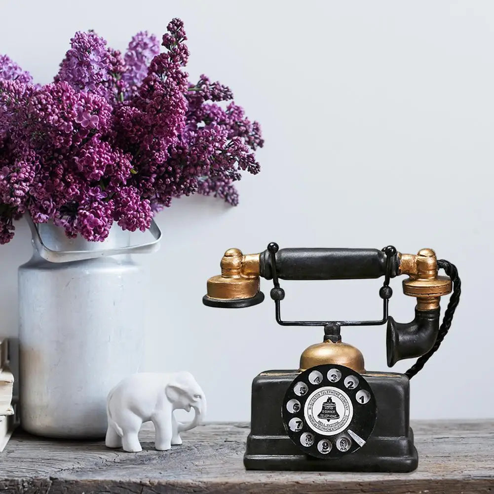 Vintage Telephone Model Antique Desktop Ornament Craft Bar Home Decoration Gift Exquisite Workmanship Simple Atmosphere