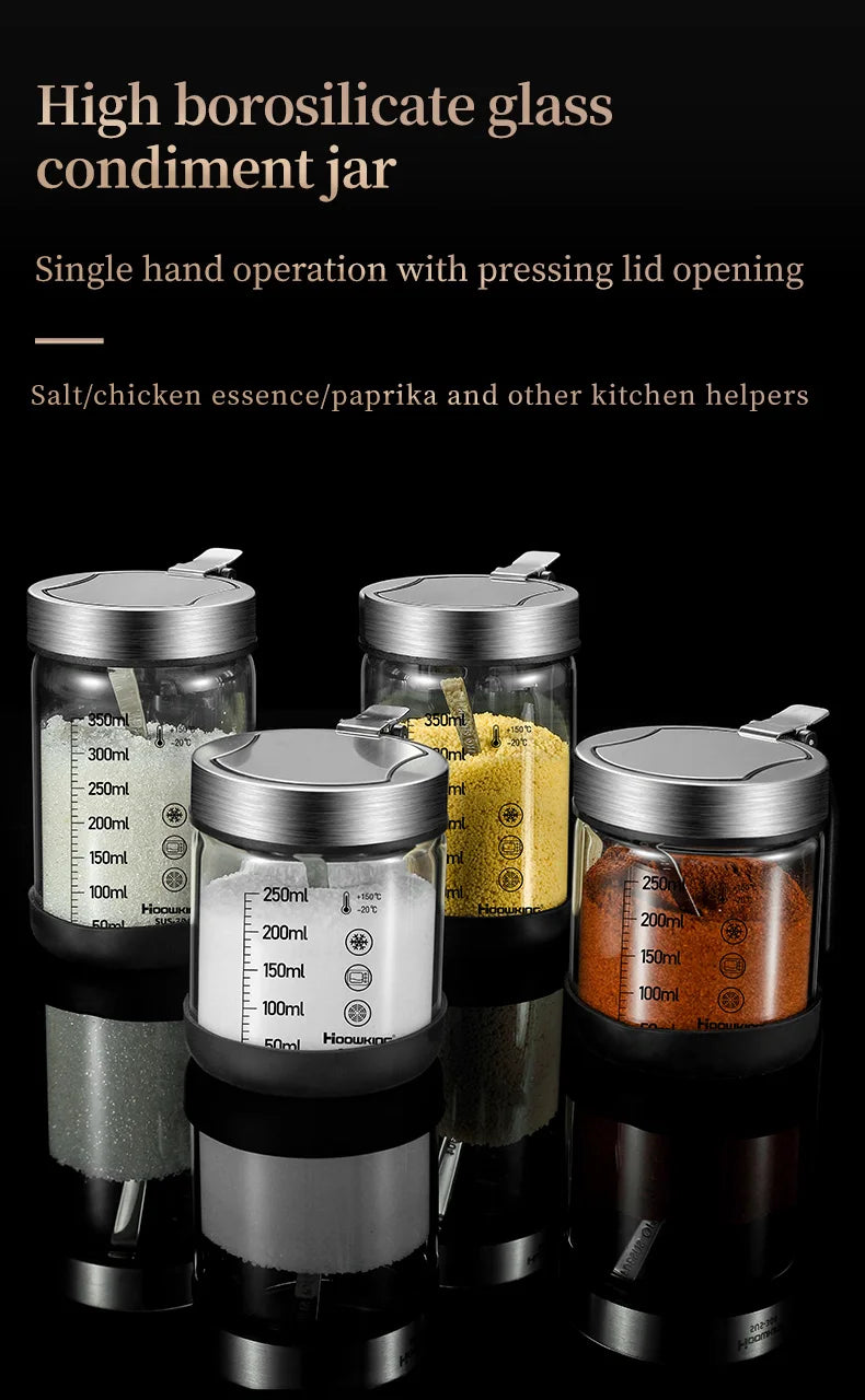 1pc Spices Glass Seasoning Jar with Spoon Sugar Bowl Salt Shaker Seasoning Container Kitchen Supplies Storage Set Spice Boxes