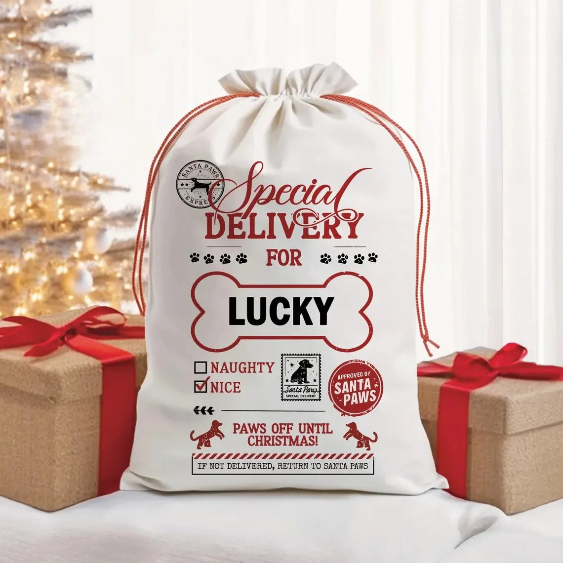 30x40cm Personalized name Holiday Dog Present Bag Special Delivery Santa Gift Bags Christmas Bag Pet Christmas Gift Bag for Dogs