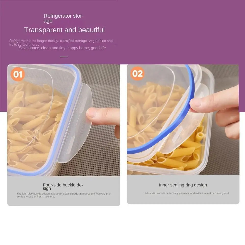 Sealed Rectangular Refrigerator Storage Box with Lid Plastic Trasparent Crisper Food Containers Stackable Microw