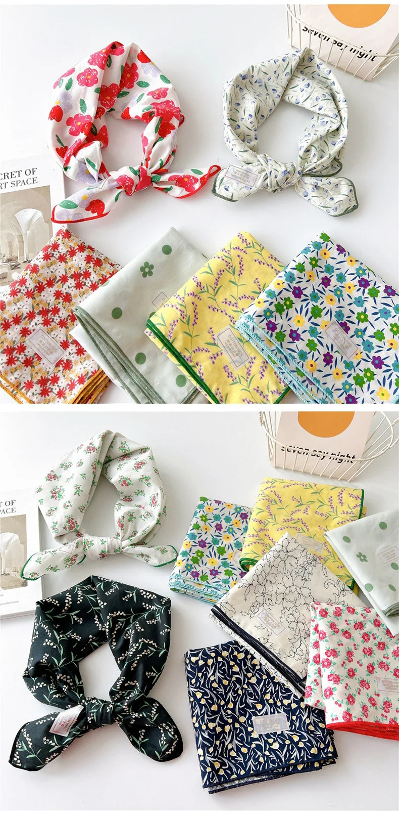 60cm Flower Print Cotton Bandanas Square Scarf Women Girls Headband Accessories Handkerchief Neckerchief Hairscarf Hairscarf