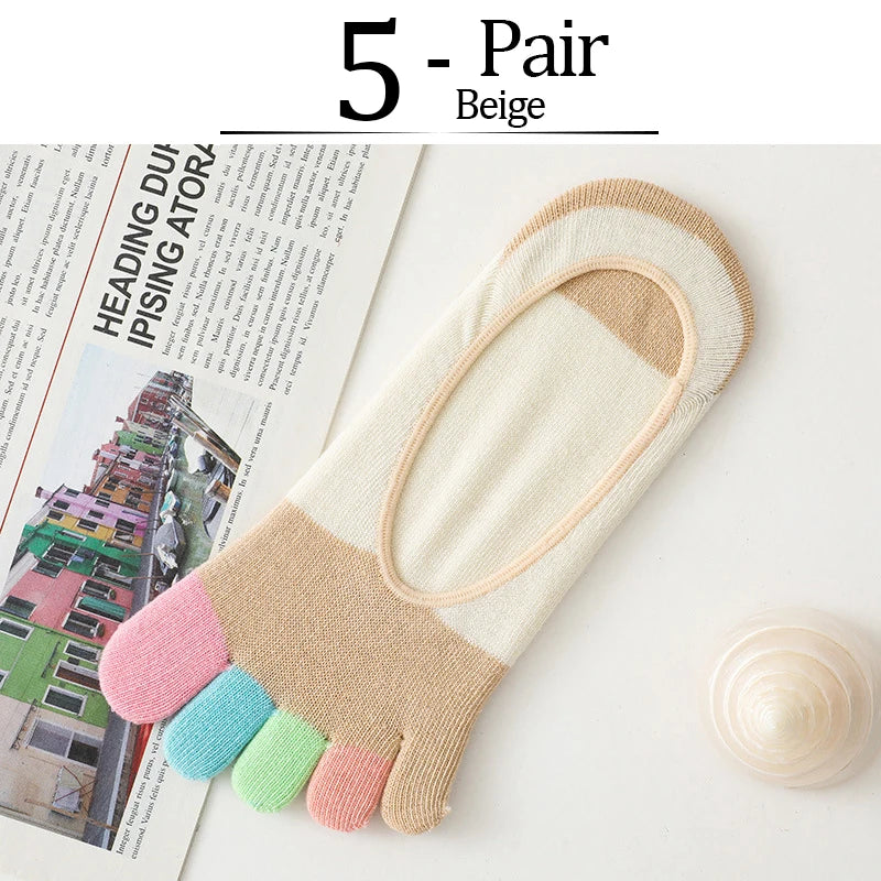 5 Pairs Summer New Five Fingers Women Socks Colorful Soft Cotton Shallow Casual Socks Split Toe Sports Socks kawaii Toe Socks