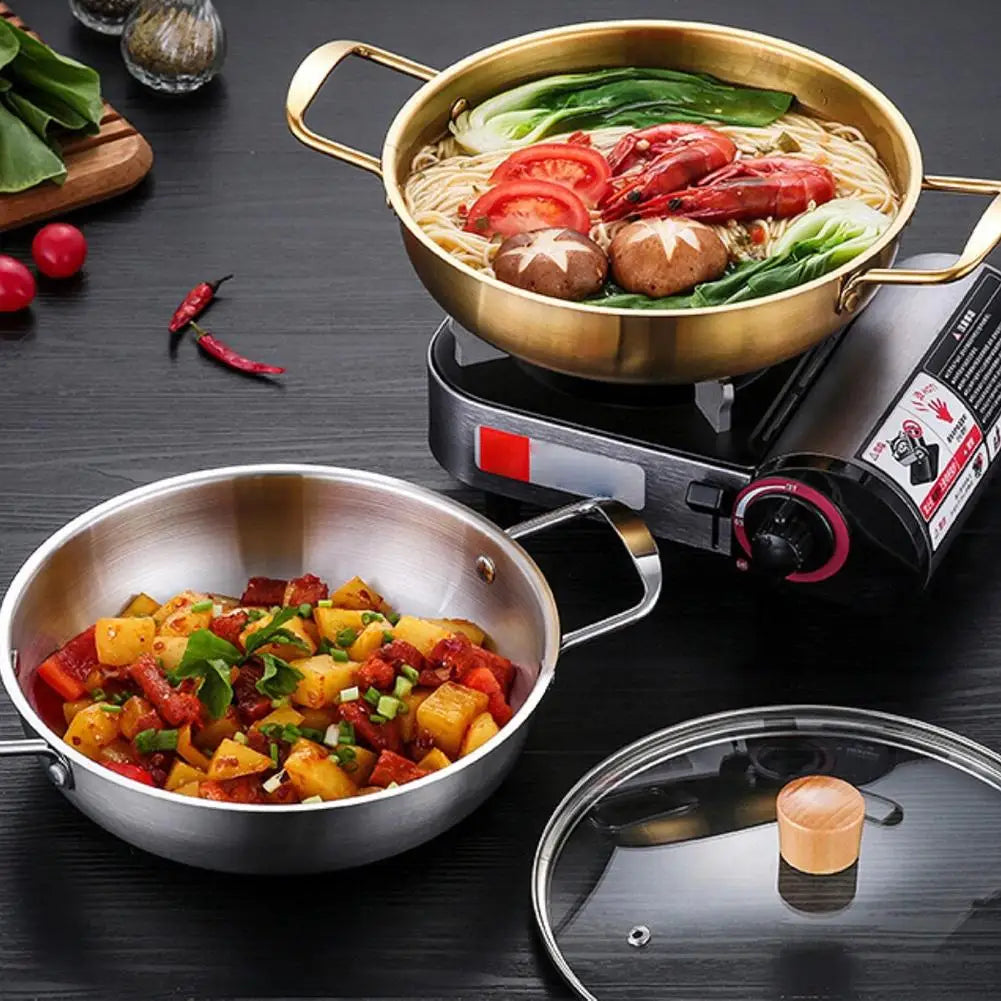 Stainless Steel Instant Noodle Pot Single Person Small Dry Double Flat Pot Seafood Ear Gas Bottomed Household Soup Pot Hotp W4Q0
