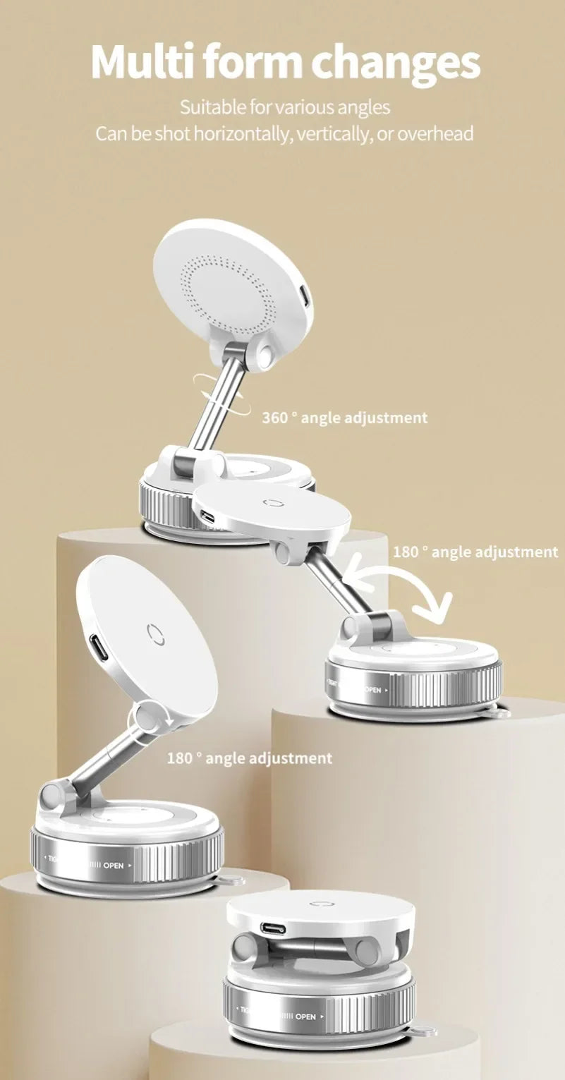 Car Magnetic Wireless Charger Phone Holder & 360° Rotation Vacuum Suction Cup Stand For iPhone 16 15 14 13 12 Fast Charging Dock