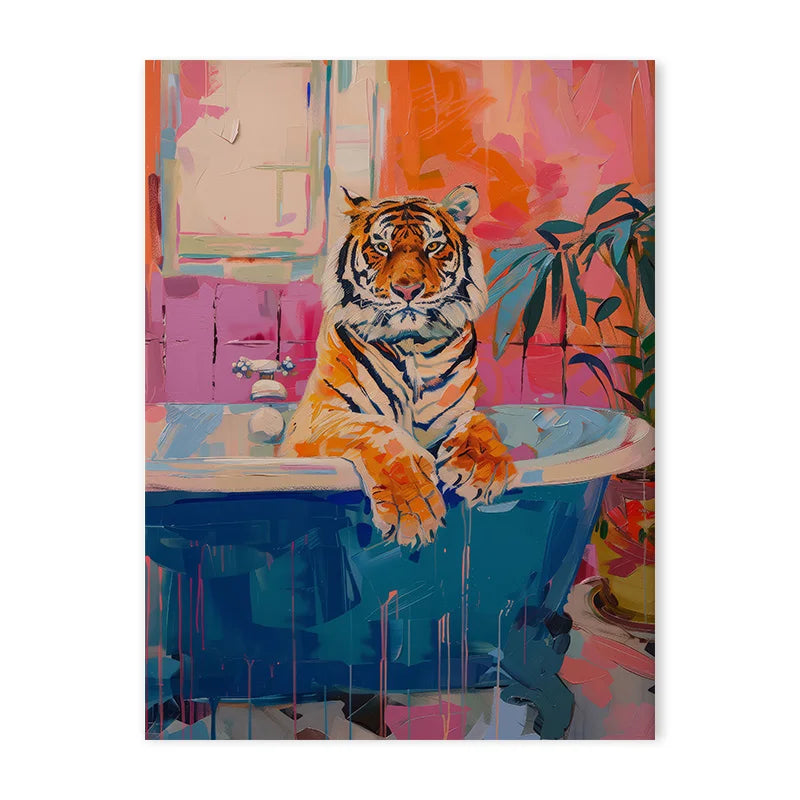 Colorful Bathtub Animal Tiger Zebra Black Cat Aesthetic Canvas Painting Nordic Bathroom Wall Art Poster Living Room Home Decor
