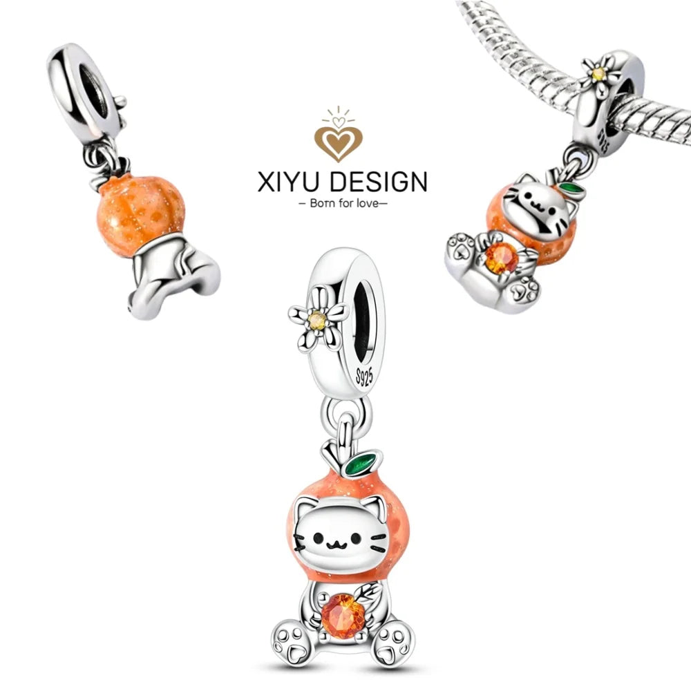 Cute Pet Series Capybara Couples Charms Eat Fruit Beads Fit DIY 925 Silver Bracelet Necklace Women Anniversary Jewelry Gift