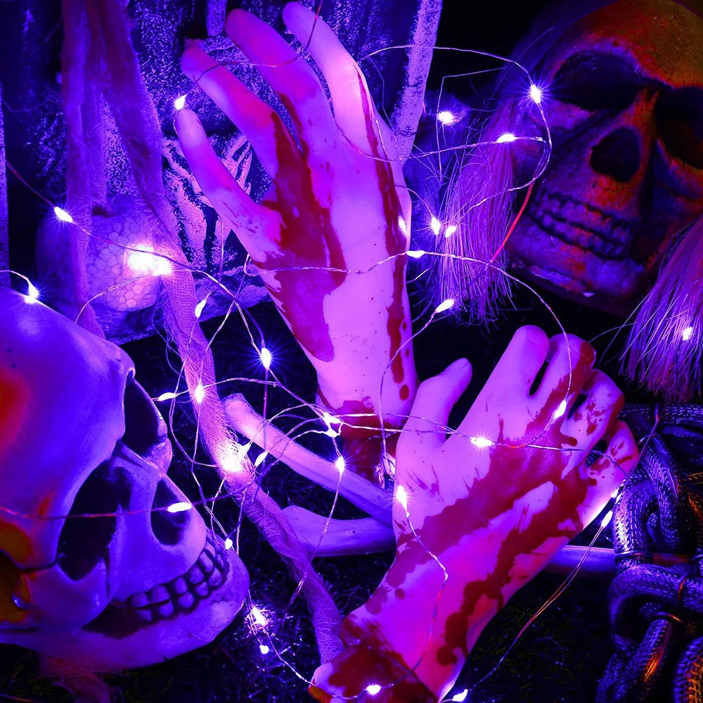 30/50/100LED Copper Wire String Lights Battery Powered Halloween Purple