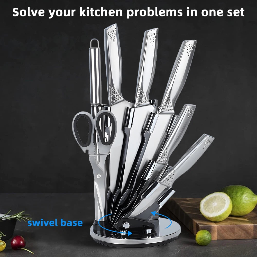 8pcs Kitchen Knives Set 3CR13 Stainless Steel Chef's Knife Meat Cleaver with Block for Kitchen Fruit and Vegetable Cutting Knife