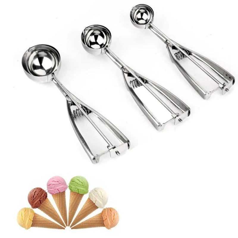 Stainless Steel Ice Cream Scoop Spring Handle Mash Potato Watermelon Ball Scoop Ice Cream Mold Home Kitchen Accessories Gadgets