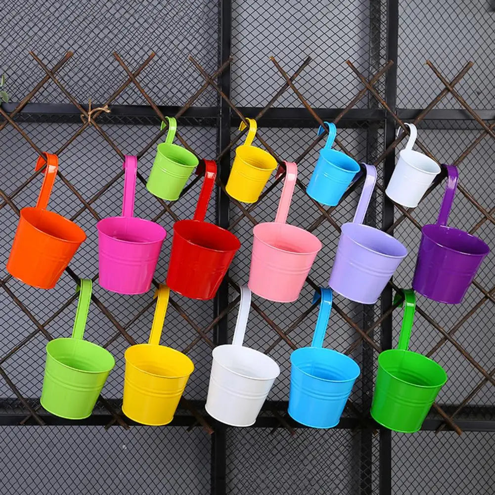 Hanging Flower Pot Natural Style Iron Metal Bucket Balcony Courtyard Home Decor Cafe Hook Wall Pot Flower Pot Garden Decoratiom