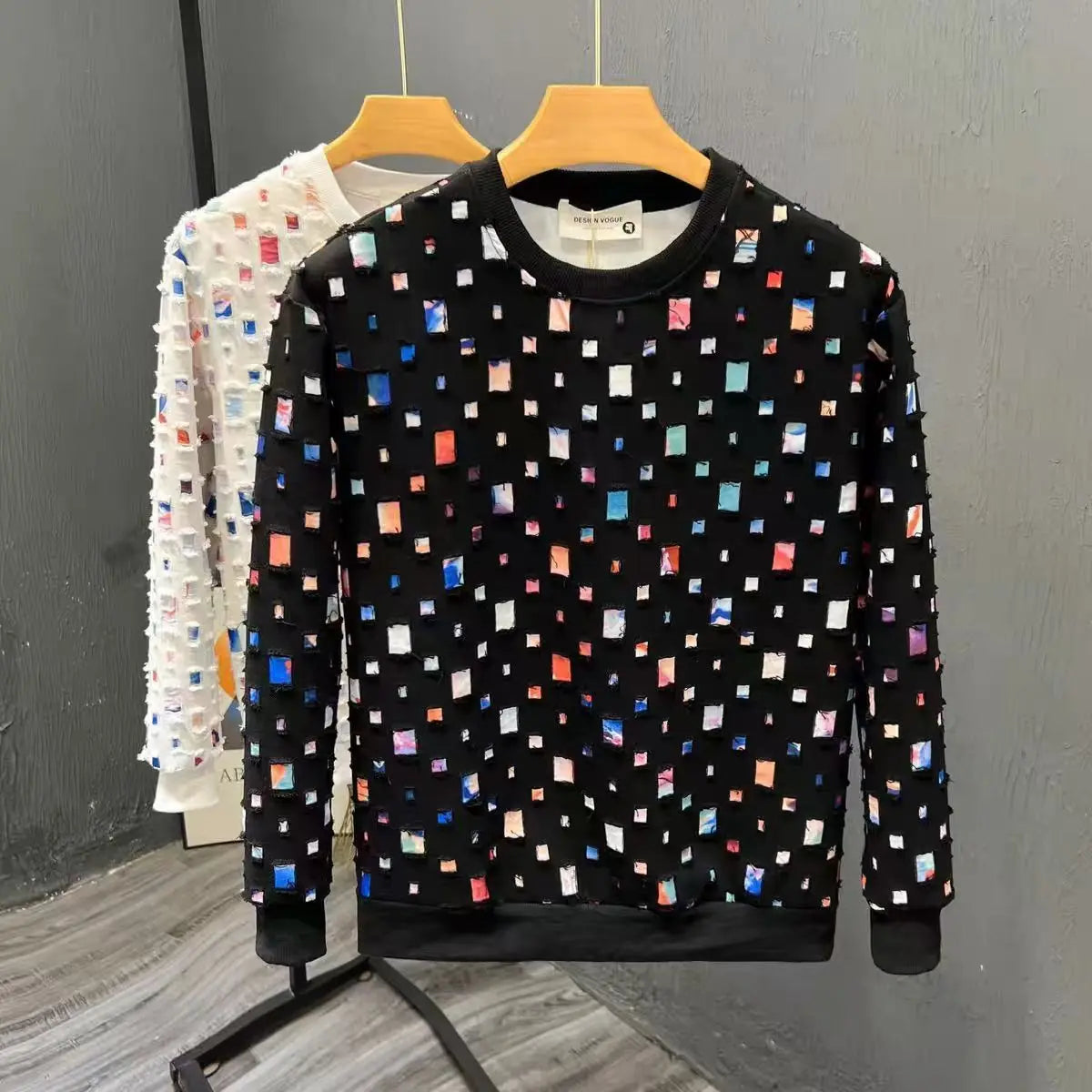 Round Neck Sweatshirt Men Spring Autumn Sportswear broken hole Pullover New Casual Fashion Hip Hop Hoodies Streetwear Top