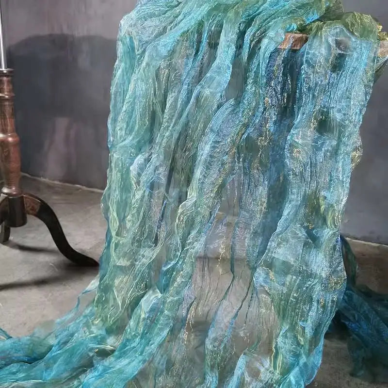 Ocean Wave Organza original irregular pressed pleated laser gradient fabric Lace pleated clothing designer fabric