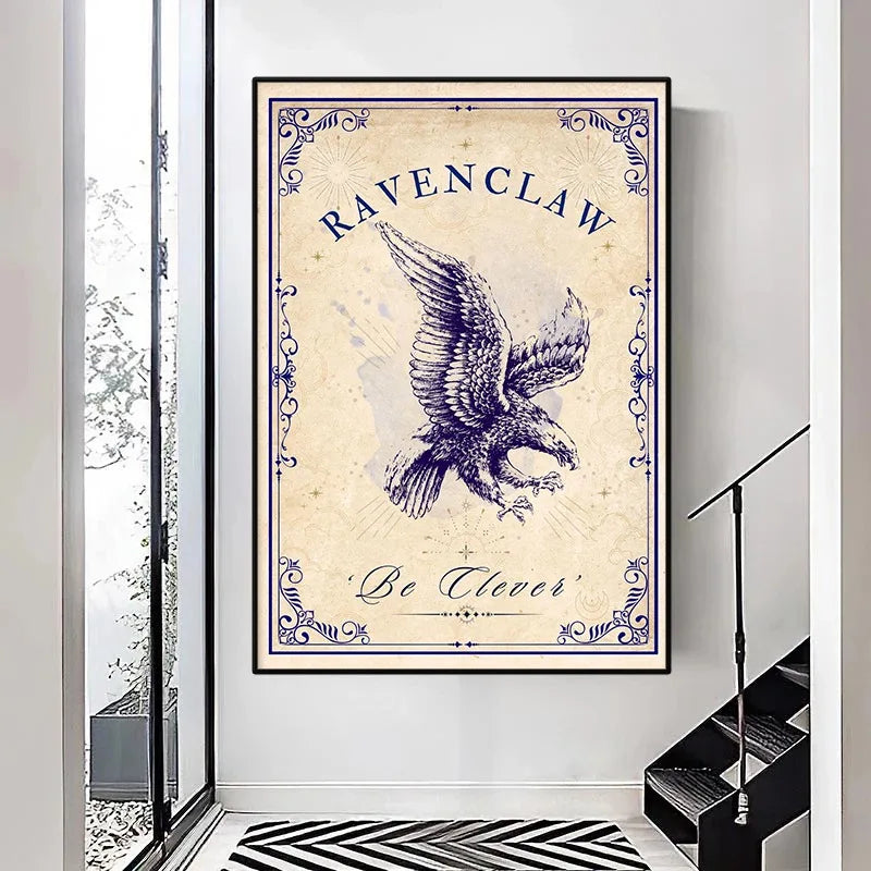 Vintage Wizard School Houses Poster H-Hogwarts Inspiring Quotes Magic World Canvas Painting Wall Art for Living Room Home Decor