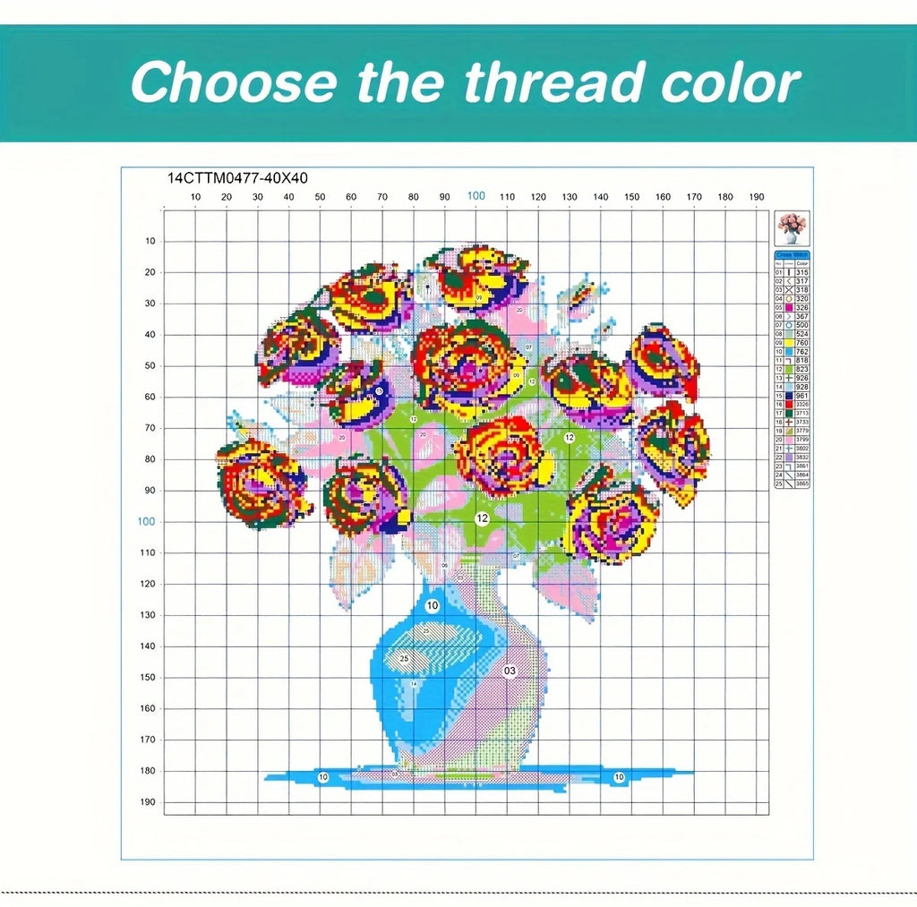 1pc 40X40CM/15.74inch Flower stamped cross stitch kit DIY kit 11CT/14CT DIY Embroidered set DIY Cross-Stitch Set accessories