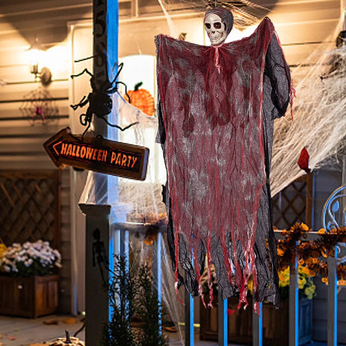 Scary Halloween Hanging Ghost Skull Halloween Party Decoration Hanging Grim Reaper Garden Bar Haunted House Skeleton Prop