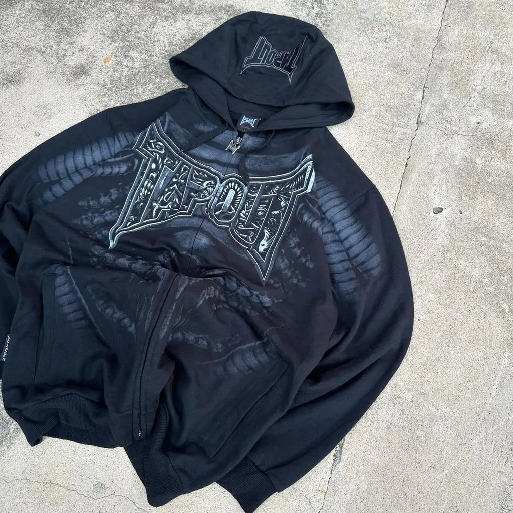 Woman Hoodie Goth Vintage Hoodies Y2K Grunge Graphic Long Sleeve Hooded Sweatshirt Harajuku Japanese Aesthetic Korean Korean