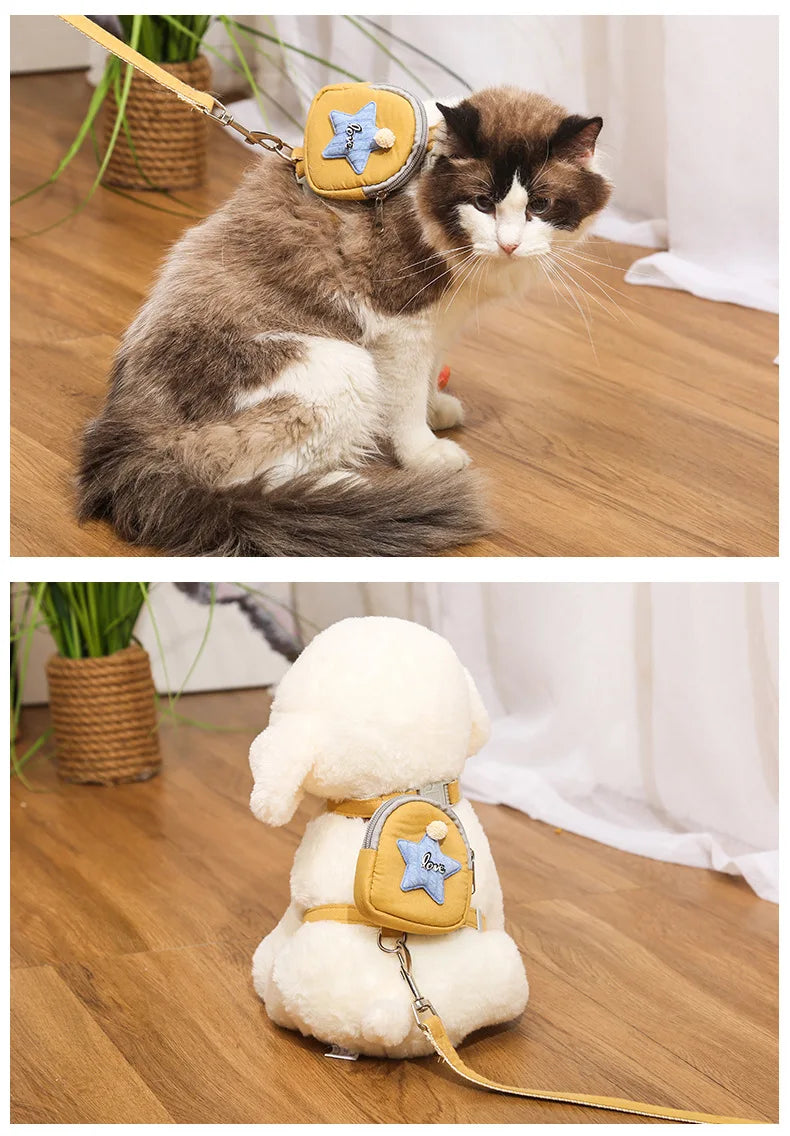 Pet Backpack Chest Strap Anti Breakaway Outdoor Cat Walking Leash Dog Leash Adjustable Cat and Dog Leash