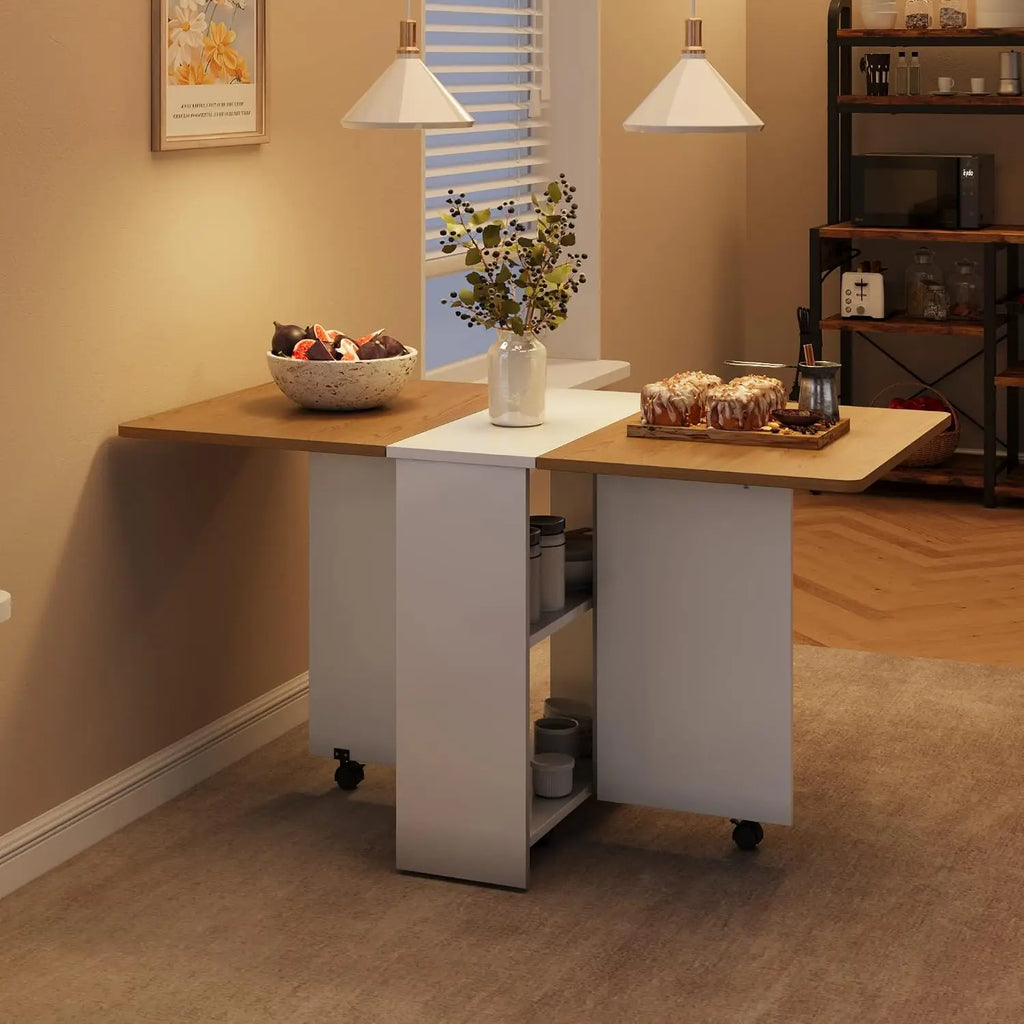 Garvee Modern Dining Tables with Drop Leaf 2 Storage