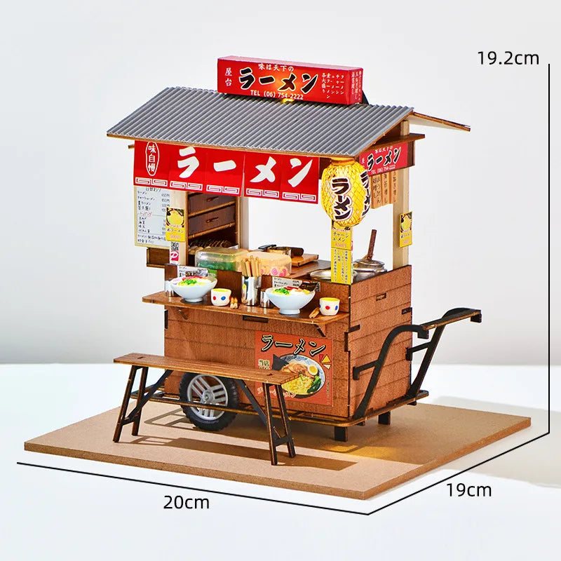 16 DIYJapanese Chinese style handmade wooden doll house Oden cooking car stall creative birthday gift collector decoration