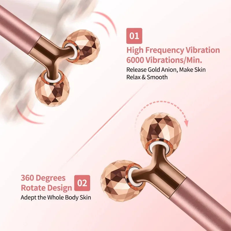 24KGlod Electric Face Massager 3D Roller 2 in 1 Face Pulse T Massager Kit Arm Eye Nose Massager Skin Care Tools