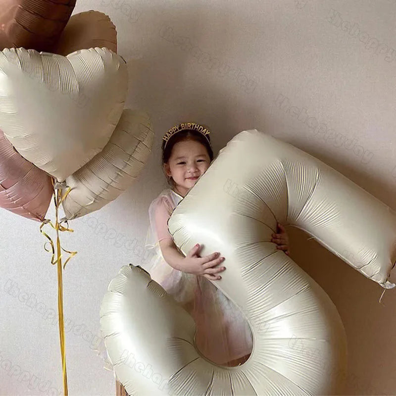 10/5/1Pc Brown Beige Cream 18inch Heart Balloons Cream Number Balloons 1 2 3 4 5 6 Birthday Number Foil Balloon Helium Air Globo