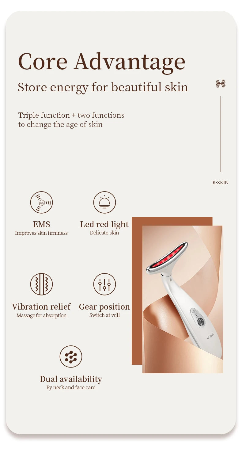 K-SKIN EMS Face Beauty Instrument Beauty Neck Massager Micro-Current Vibration Color light Senility Face Massager  Skin Care