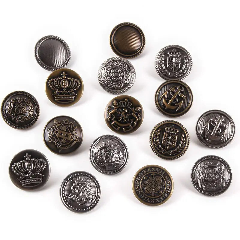 10pcs 15/20/25mm Metal Vintage Coat Suit Uniform Button Retro Copper Buttons Round Shank button DIY Sewing Ornaments