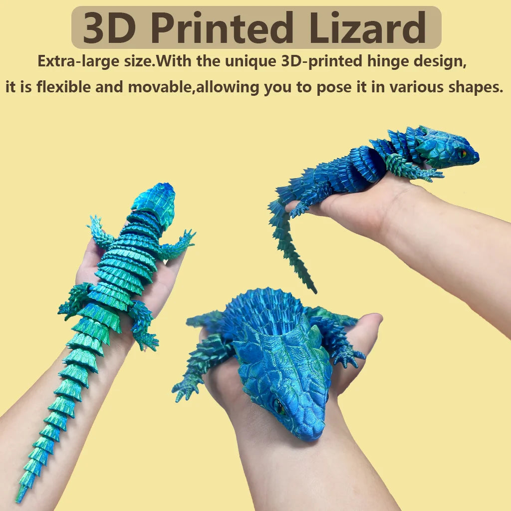 3D Printed Lizard Statue, Flexible 3D Printed Animal, Colorful Figurines Statue, Gifts, 36.5Cm/14.37In, 23.5Cm/9.25In