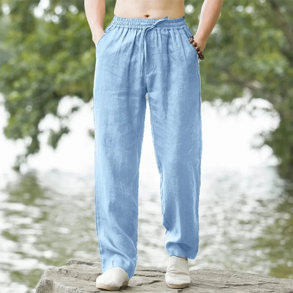 Men's Beach Pants Joggers Streetwear Cotton Linen Sweatpants