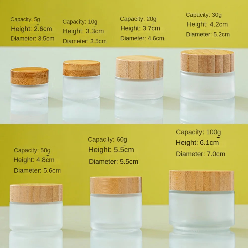 Durable Wood Grain Lid Frosted Glass Cream Jar Screw Cap Cosmetic Container Jar Cream Bottle Round Scrub Sub-bottling Skin Care