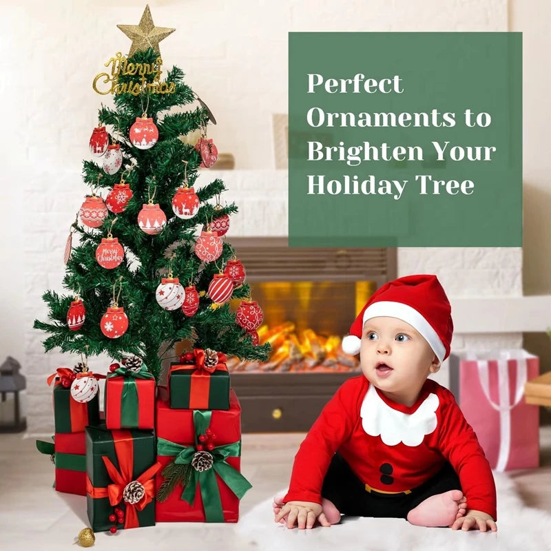 12Pcs Christmas Wooden Ball Ornaments Xmas Tree Hanging Pendant DIY Craft Merry Christmas Decoration For Home 2025 New Year Gift