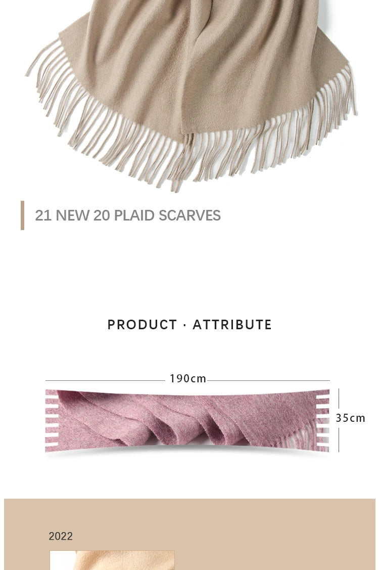 LONGMING 100% Merino Wool Knitted Shawl New Women Autumn Fashion Classic Plaid Solid Scarf Winter Warm Knottable Muffler for Man