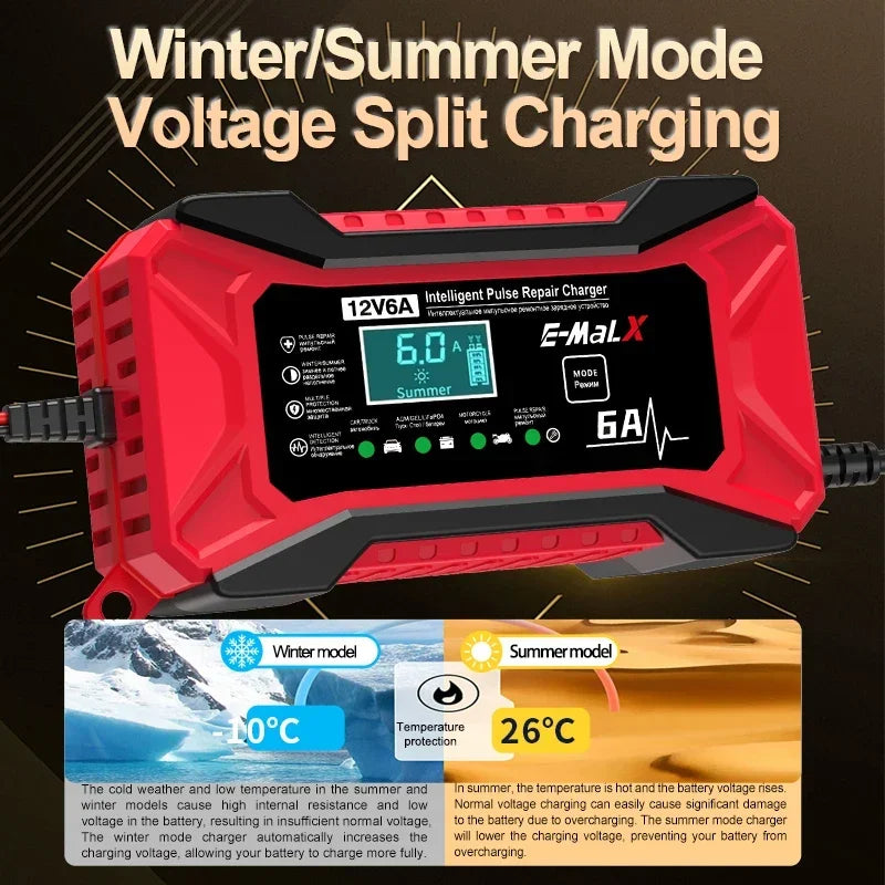 12V 6A Car Battery Charger Pulse Repair LiFePO4 14.6V