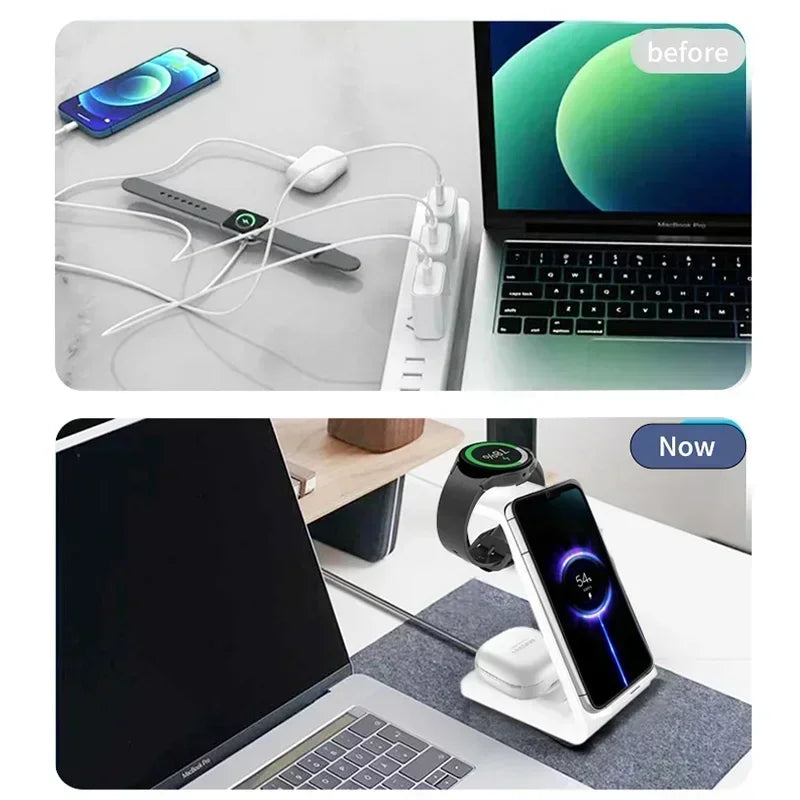 VIKEFON Fast Wireless Charger Stand For iPhone 16-12 Samsung S20 S21 Apple Watch 8/7 Samsung Galaxy 6/5 Charging Station