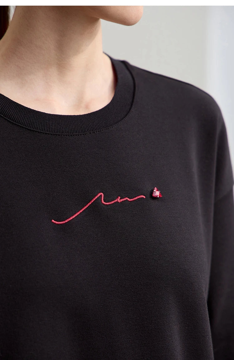 Amii Woman Sweatshirts 2025 Winter New Loose Warm Long Sleeve Female Sweatshirt Embroidery Pullover O-Neck Top Female 12524025