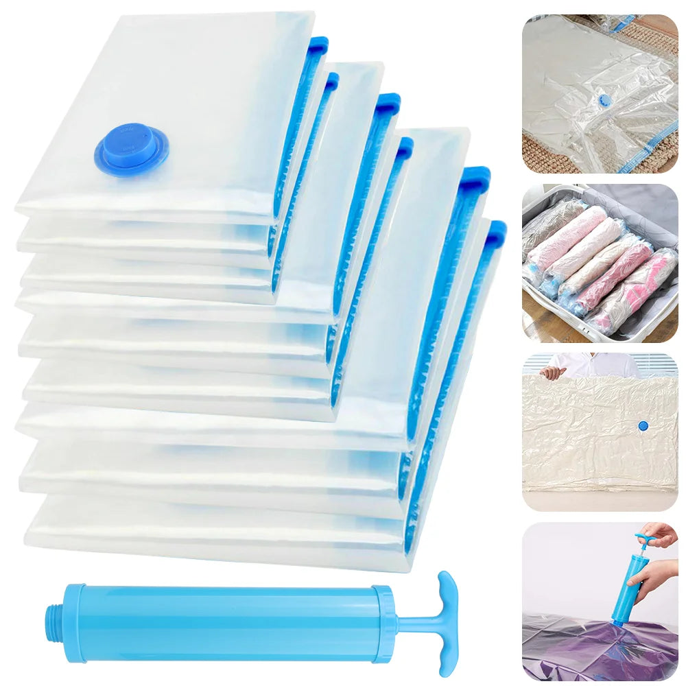 Vacuum Storage Bags Transparent Folding Compressed Space Storage Bag Travel Seal Packet Organizers For Clothes Pillow Bedding