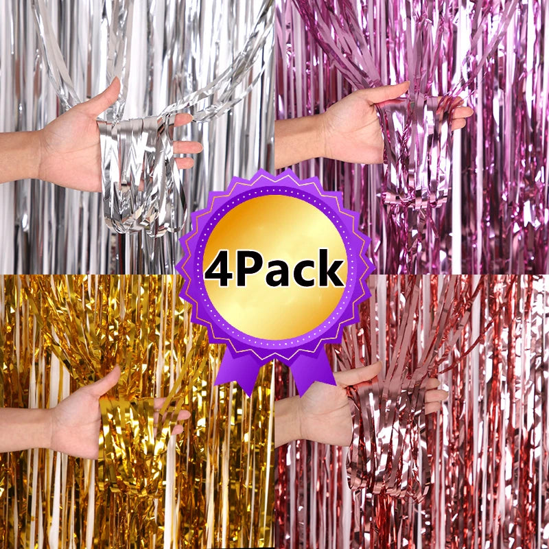 1pack Party Backdrop Metallic Foil Fringe Tinsel Curtain Adult