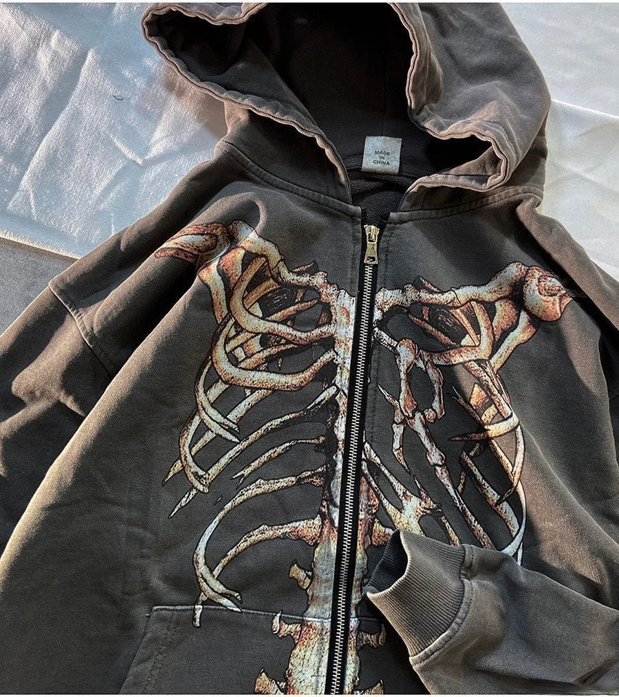 Zipper Hoodie Y2K Harajuku goth Long Sleeve Sweatshirt Oversized Hooded Jacket Gothic Loose Streetwear Skull Anime Men Women