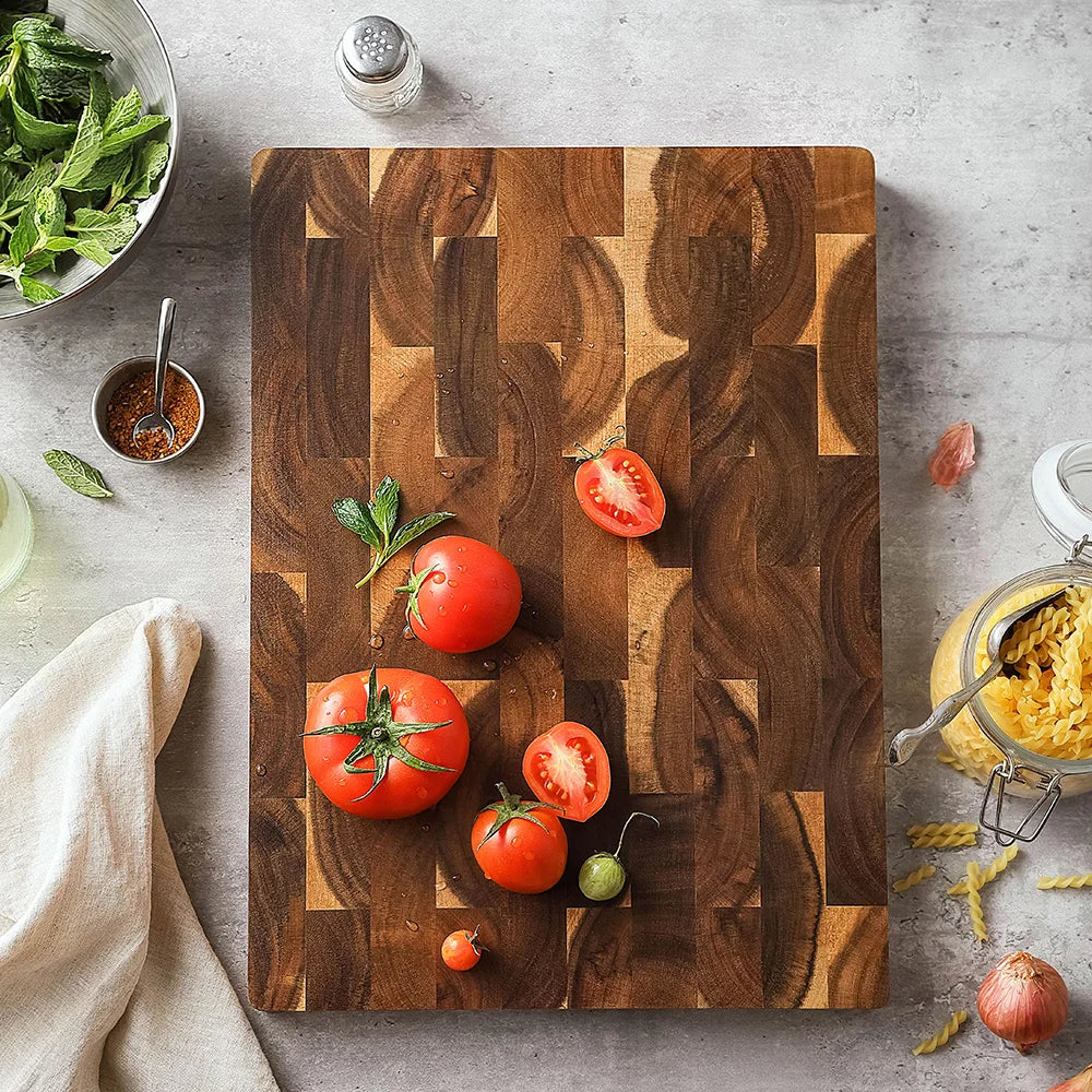 HEZHEN Acacia Wood Splicing Cutting Board End Grain Kitchen Double Sided Chopping Board used as a Pallet