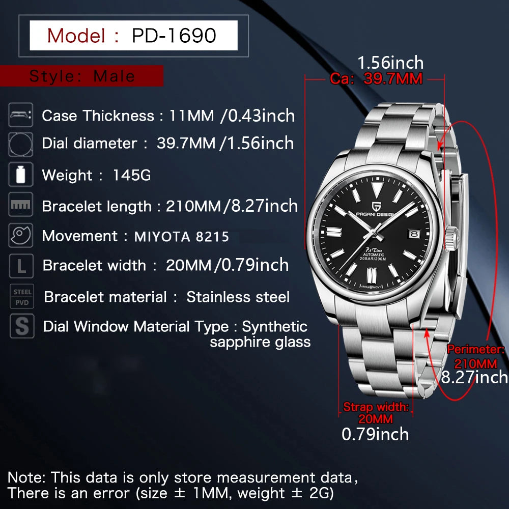 Pagani Design New 39mmMen's Mechanical Watches Nh35/8215