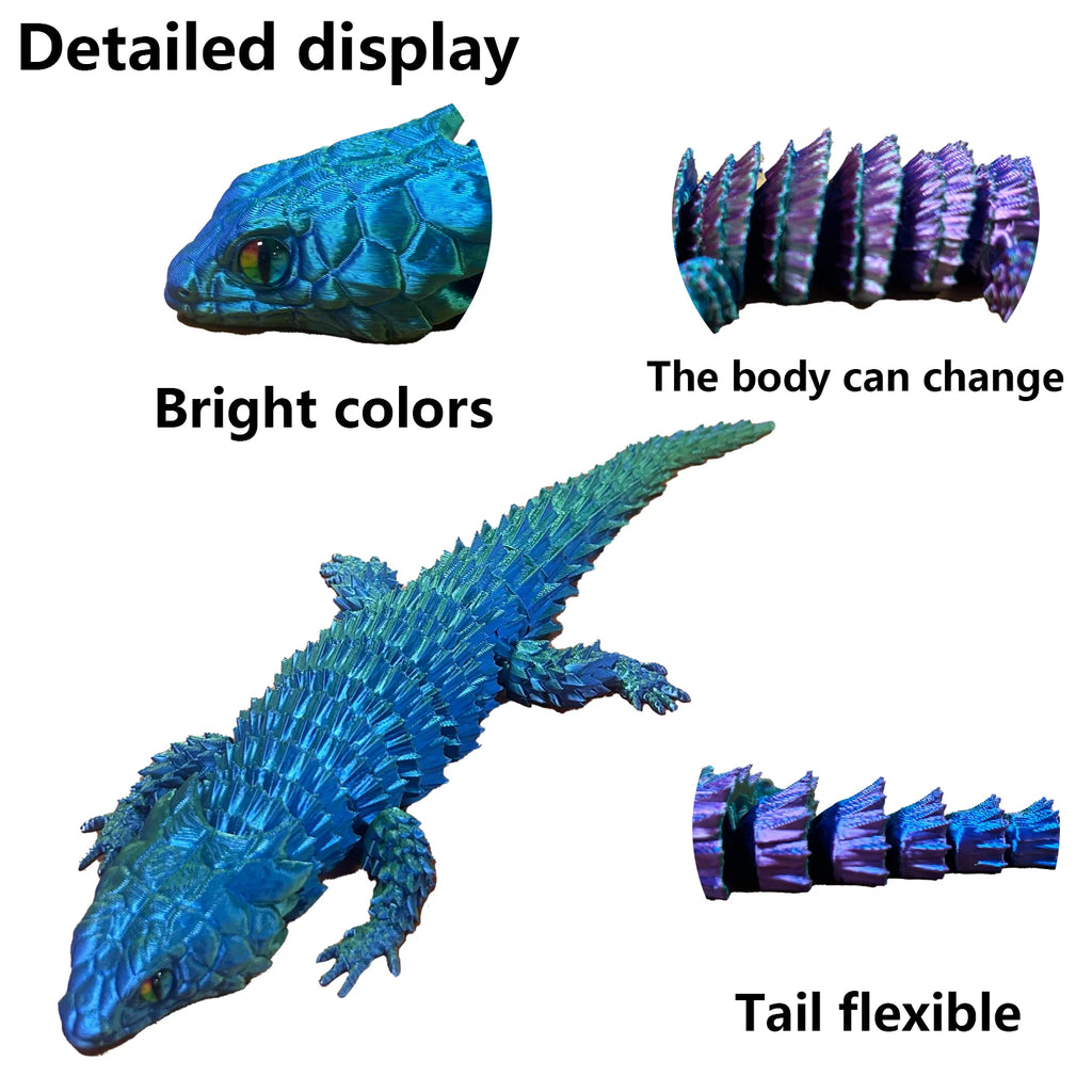 3D Printed Lizard Statue, Flexible 3D Printed Animal, Colorful Figurines Statue, Gifts, 36.5Cm/14.37In, 23.5Cm/9.25In